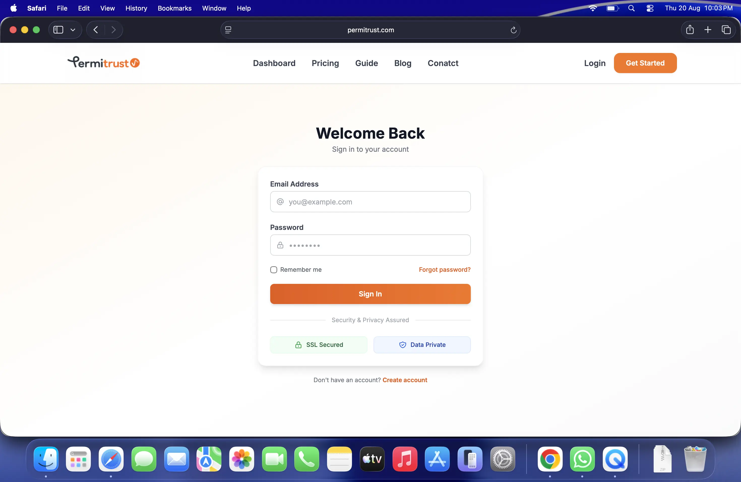 Permitrust login screen